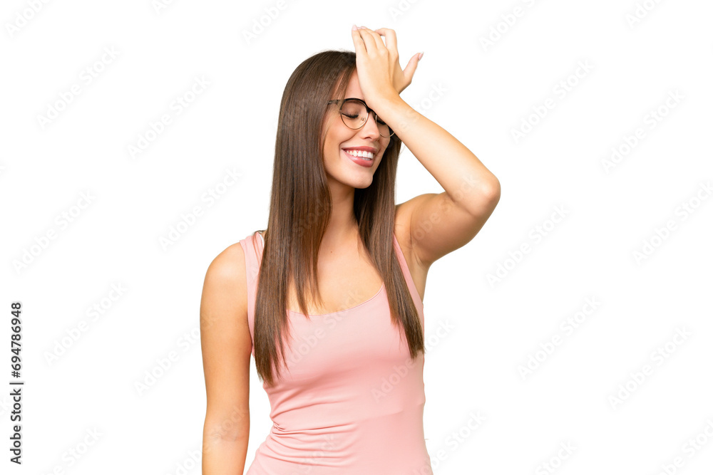 Young pretty caucasian woman over isolated background has realized something and intending the solution Young pretty caucasian woman over isolated background has realized something and intending the solution