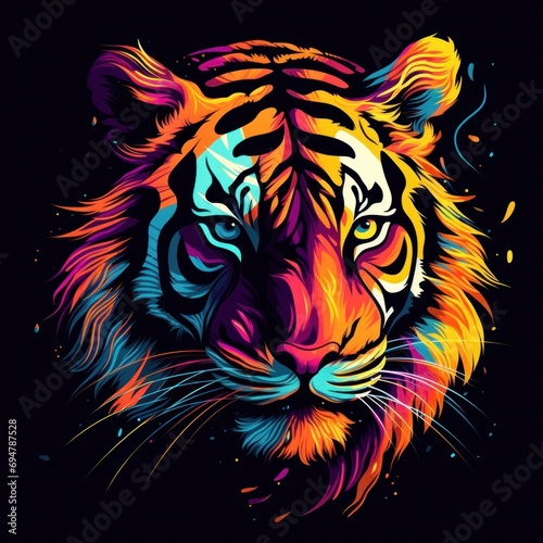 portrait of tiger head illustration abstract multicolor design logo on a black background  Generative AI