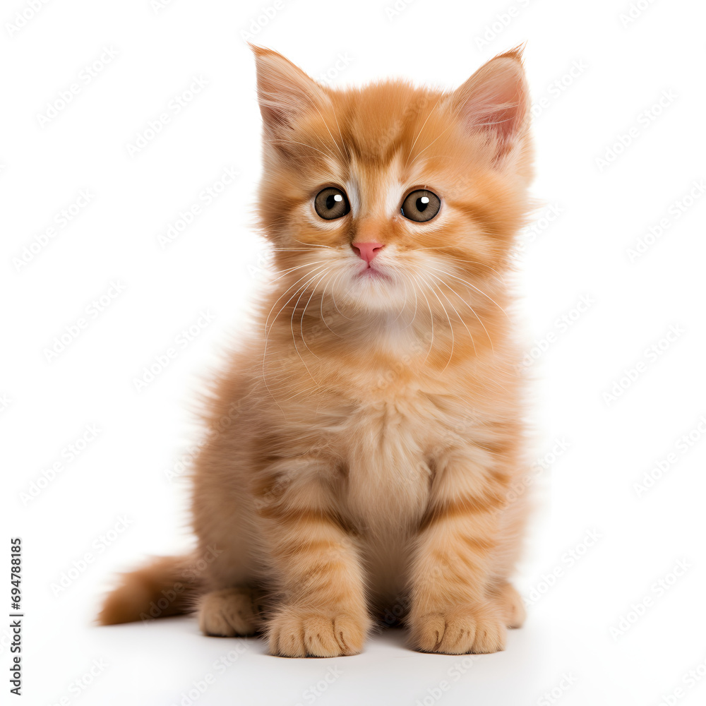 Fototapeta premium A cute baby Abyssinian cat on a white background
