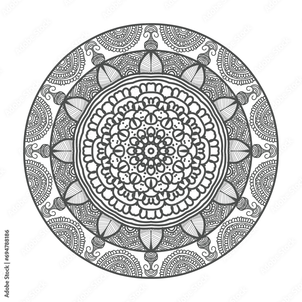 Vector luxury mandala template background and ornamental design for coloring page, greeting card, invitation, tattoo, floral mandala.