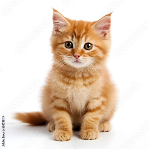 A cute baby Abyssinian cat on a white background