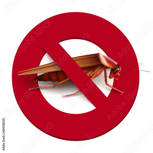 Stop Cockroach Disinsection Sign Isolated On White