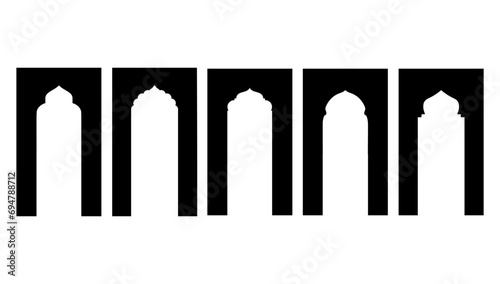 Vector mosque gate Shape Islamic door and window silhouette Arabic arch. Collection of patterns in oriental style. Frames in Arabic Muslim design for Ramadan Kareem. 