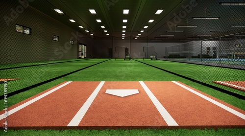 Indoor Batting Cages For Baseball & Softball 3d rendering illustration photo