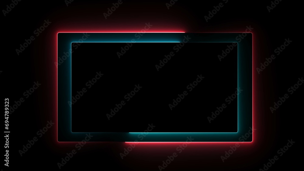 Glowing neon light rectangle border frame on black background Glowing neon light rectangle border frame on black background