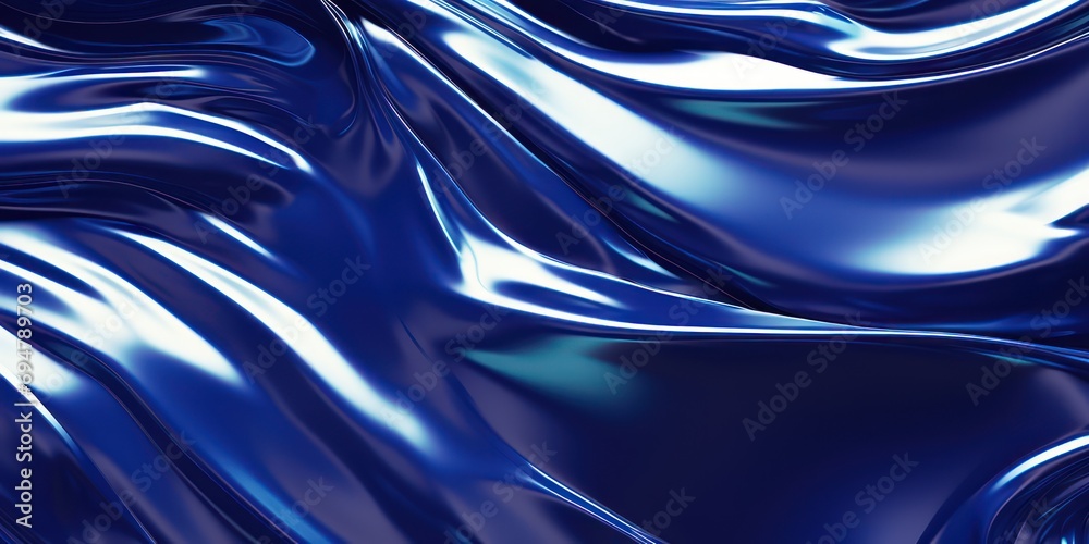 Glossy navy metal fluid glossy chrome mirror water effect background backdrop texture - obrazy, fototapety, plakaty 