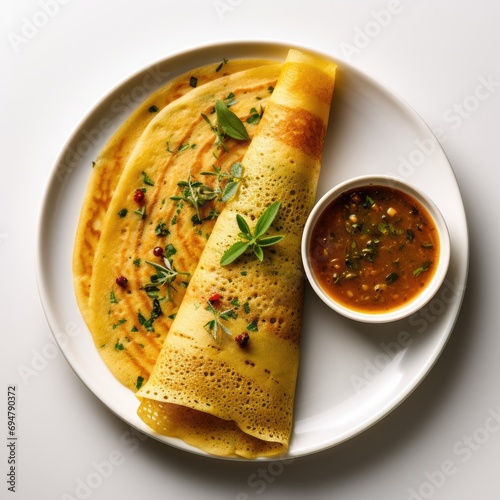 a plate of Masala dosa on white background photo