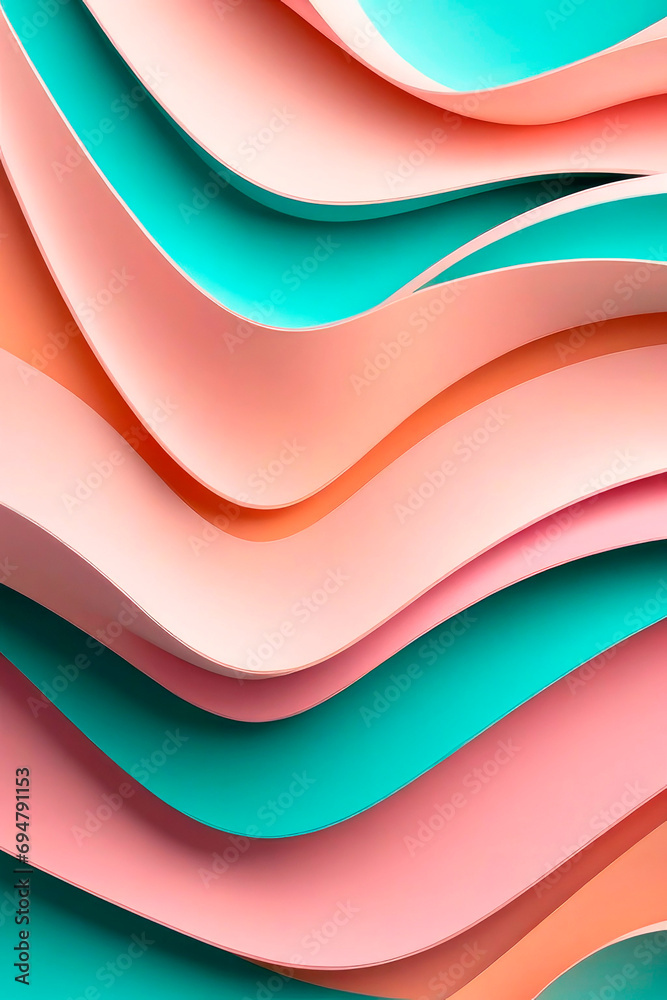 Obraz premium Creative modern geometric background in delicate velvety peach and seafoam tones. Trending color concept of the year 2024 Peach Fuzz.
