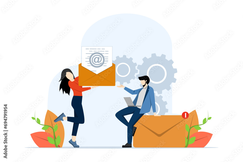 Obraz premium Marketing email concept. Work process, New email messages, Emails and messages, Email marketing campaigns, Social Online Chat Messages, Spam. New Email, Email marketing work process, New email message