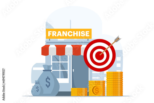 Franchise business branch expansion concept, entrepreneur planning expansion strategy. Small companies, corporations, shops, service chains, retail stores. flat vector illustration on background.