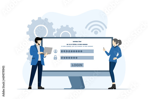 Account login and password concept, Cyber security, Data protection, online registration, confidentiality, Modern flat cartoon style, Vector illustration on a white background.