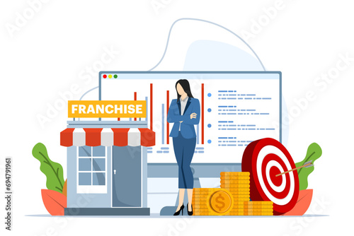 Franchise business branch expansion concept, entrepreneur planning expansion strategy. Small companies, corporations, shops, service chains, retail stores. flat vector illustration on background.