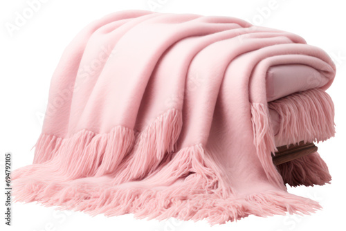 pink warm wool plaid blanket on transparent background, png file photo