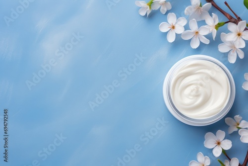 healthy cream close up on blue background