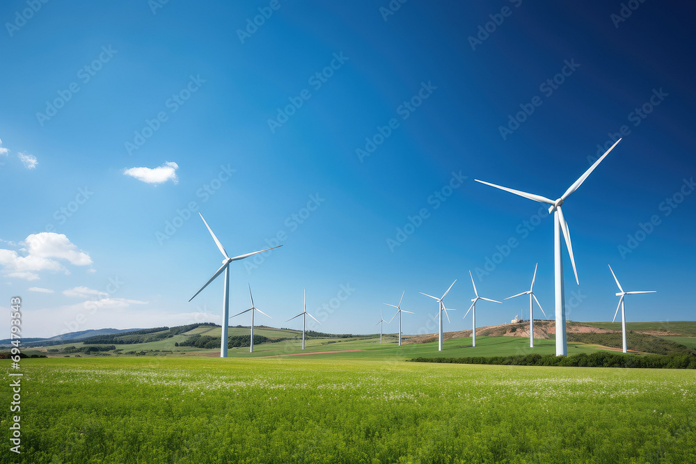 Wind farm or wind park, with high wind turbines for generation electricity Wind farm or wind park, with high wind turbines for generation electricity