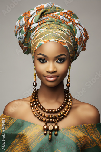 a woman with a turban and a necklace photo