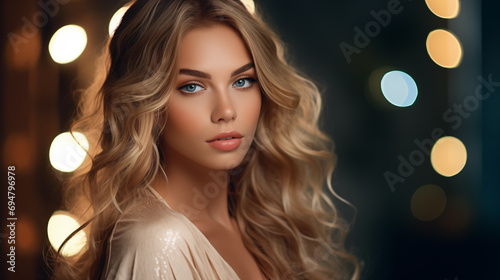 Studio portrait of beautiful young woman. Positive expression portrait of stylish blonde lady. AI generated. © 0livia
