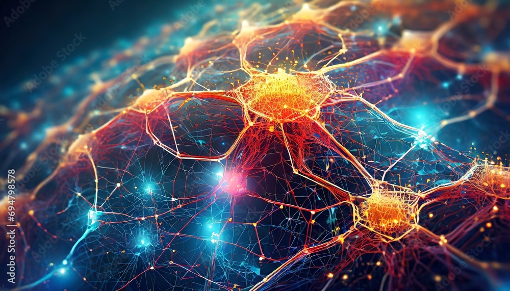 Neural Network of interconnected nodes and layers, illustrate the flow of information through the network Neural Network of interconnected nodes and layers, illustrate the flow of information through the network