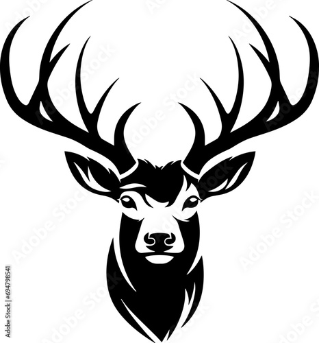 Vector Graphic of Majestic Deer Head with Horns on White Background