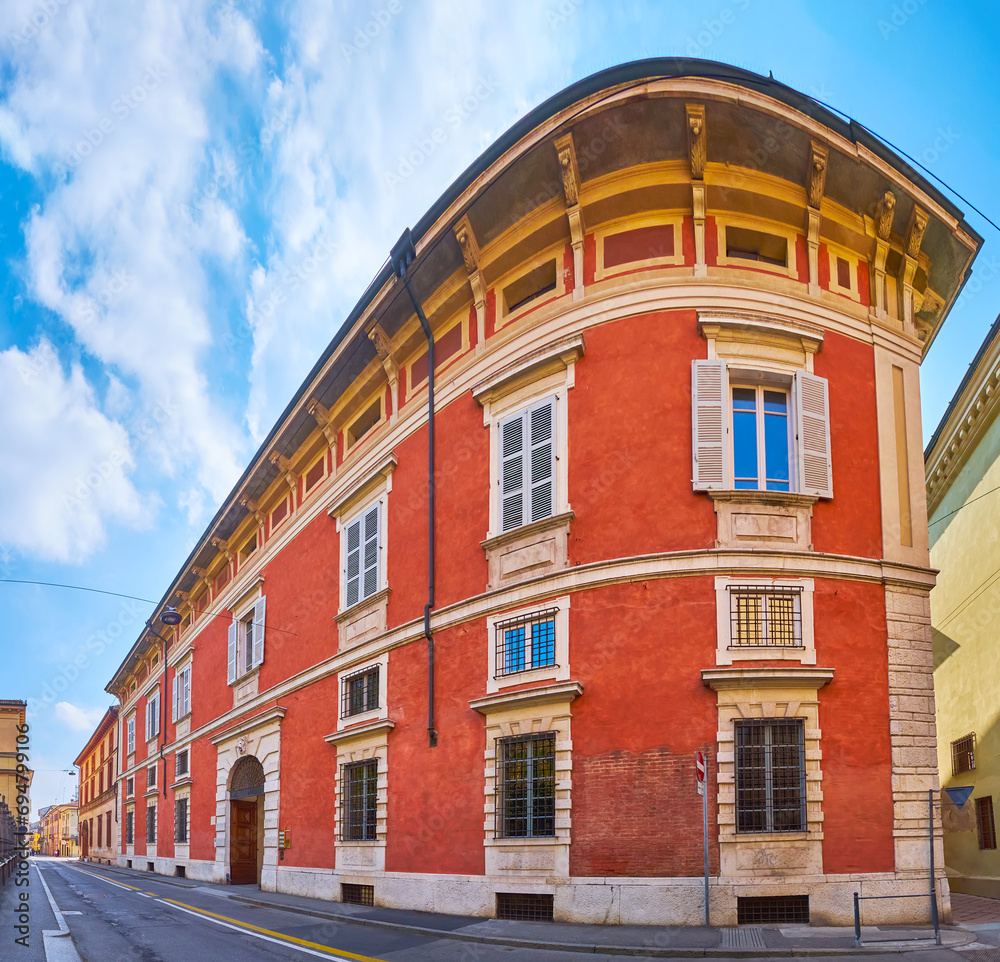 Exterior of historic house on Via Palestro, Cremona, Italy