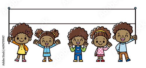 Clip art of African children holding a big flag