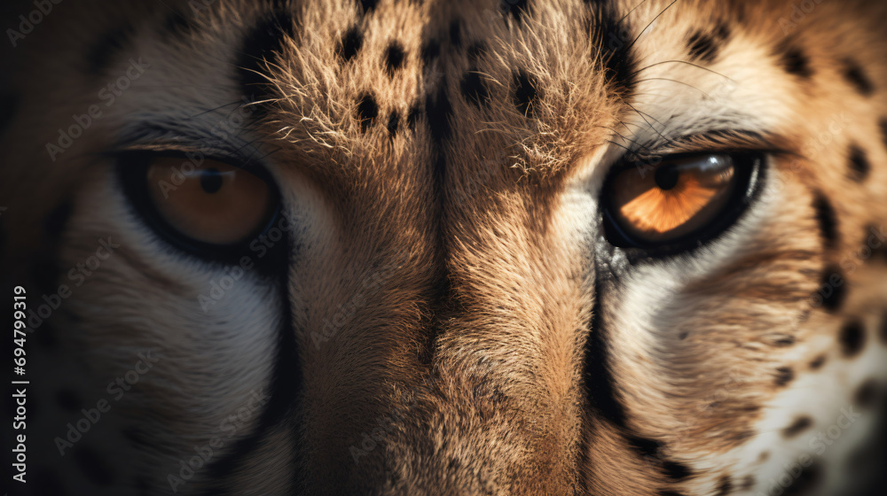 close-up photograph of the focused eyes of a graceful cheetah