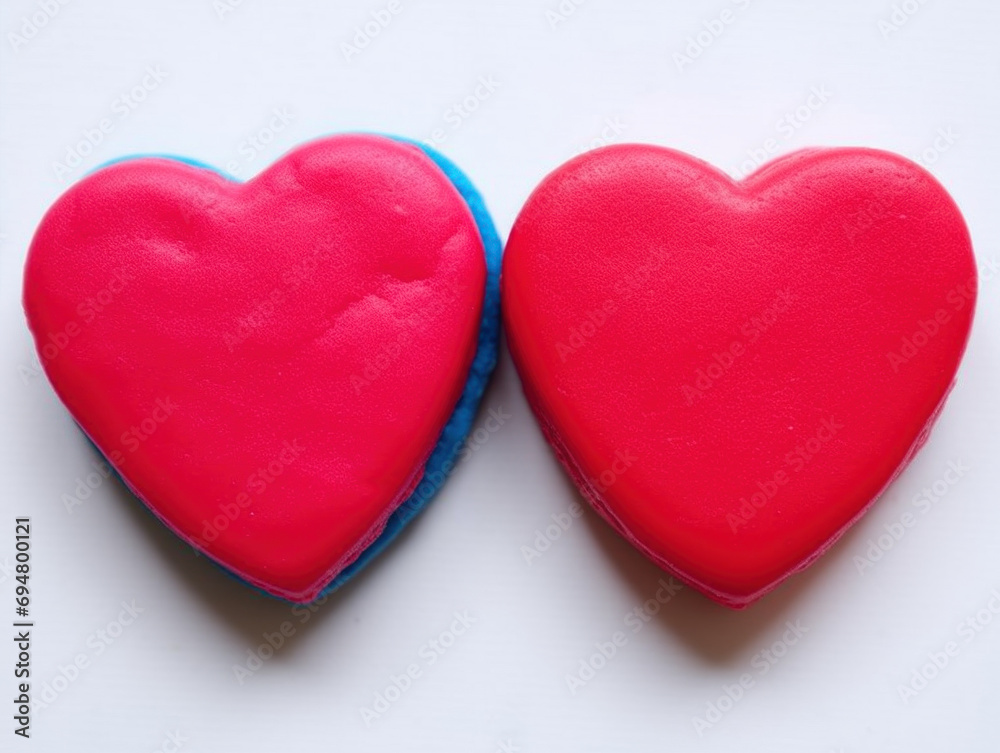Fototapeta premium Two heart-shaped cookies side by side. The concept shows sweet romance.
