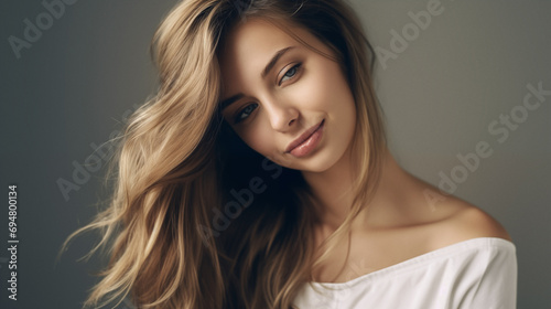 Natural blonde beauty fashion portrait. AI generated