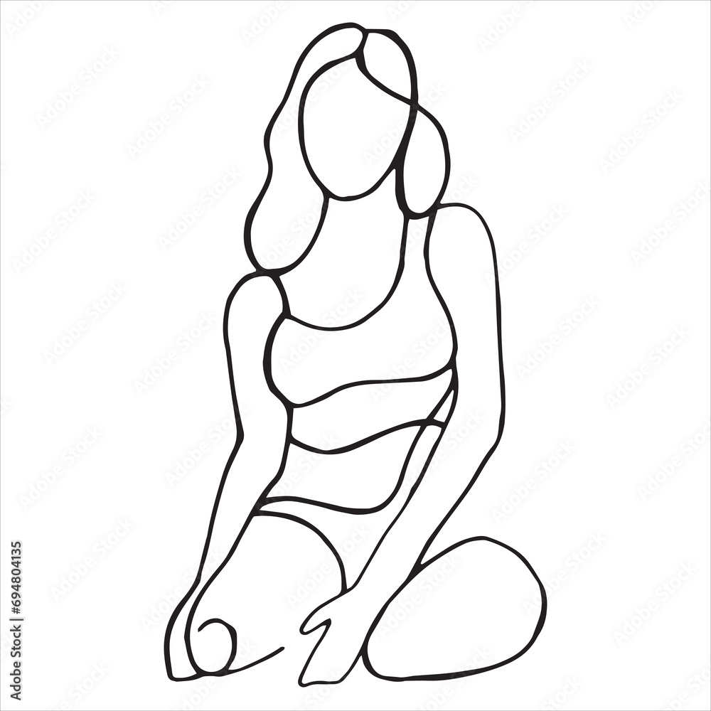 vector drawing of a woman, woman's body outline. abstract drawing in line art style vector drawing of a woman, woman's body outline. abstract drawing in line art style
