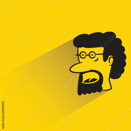 beard man avatar with shadow on yellow background