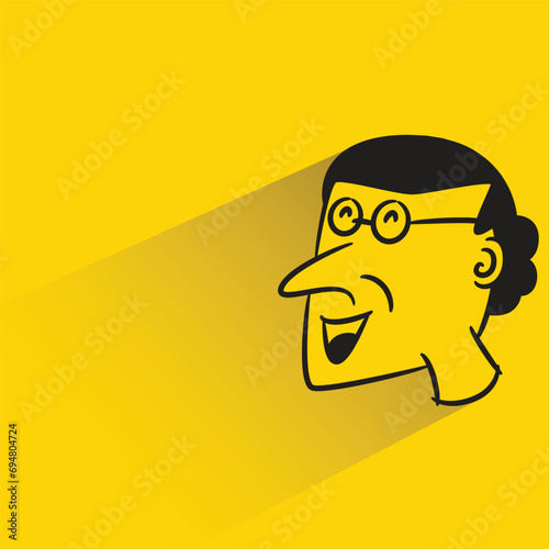 funny male face avatar with shadow on yellow background