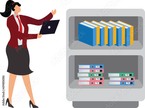 Books and Laptop Businesswoman, Education Concept
