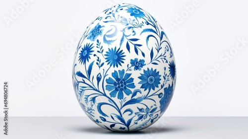 "Easter elegance in blue! Our image showcases a blue floral seamless pattern Easter egg sample on a white background.