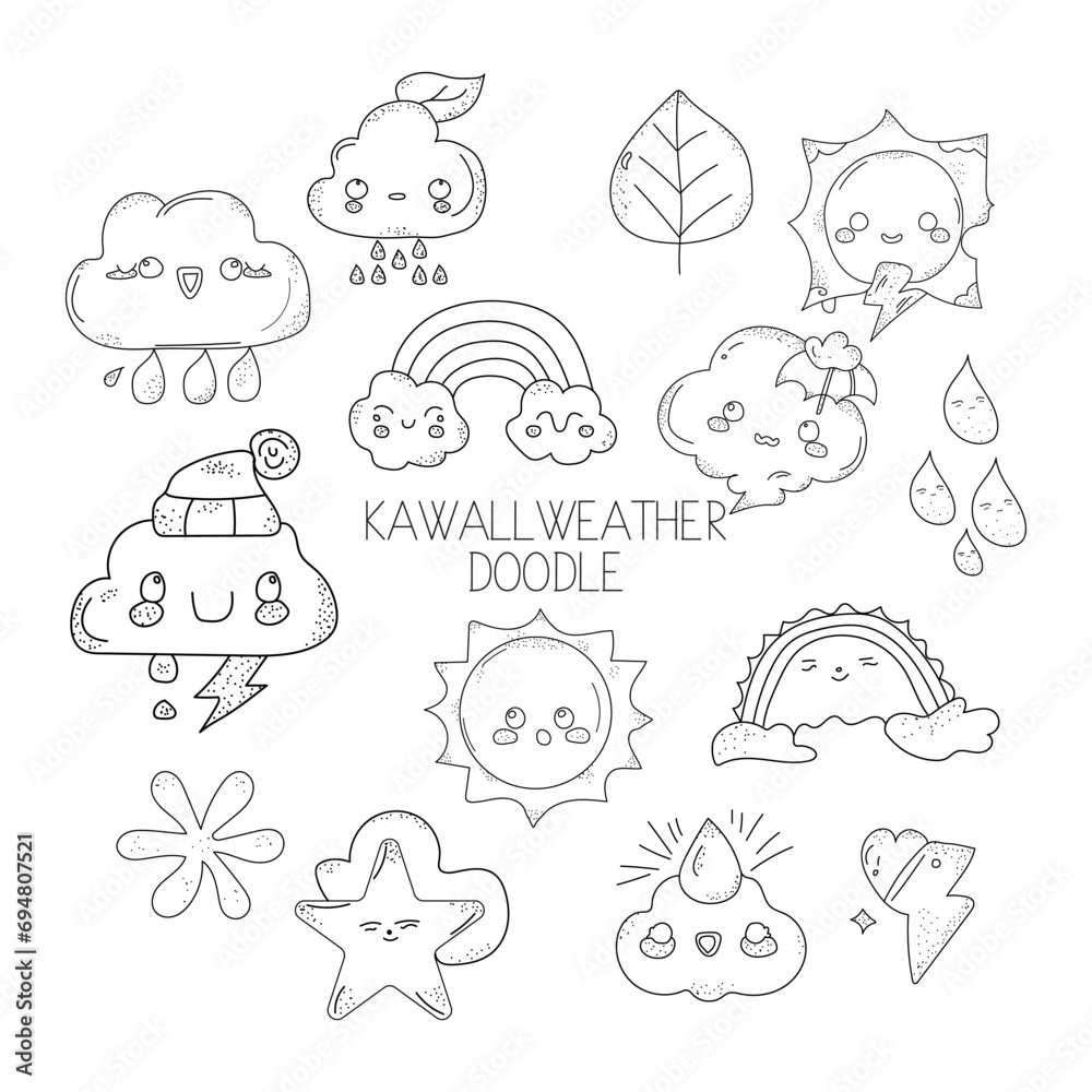 kawall doodle art illustration, hand-drawn kawall elements