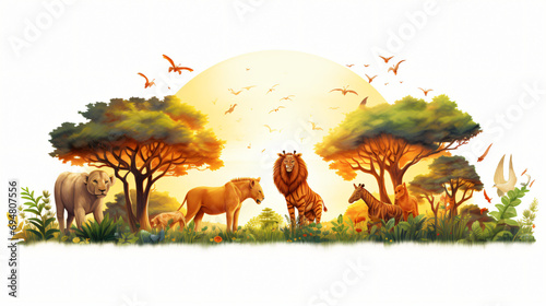 Sunny Wildlife Illustration on White Background
