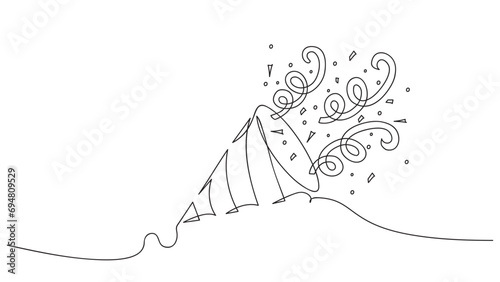 Continuous line party popper. Celebrate elements. Vector