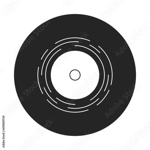 Vinyl record black and white 2D line cartoon object. 90s vibes music. Vintage disc isolated vector outline item. 80s audio. Entertainment analog sound. Nostalgic monochromatic flat spot illustration