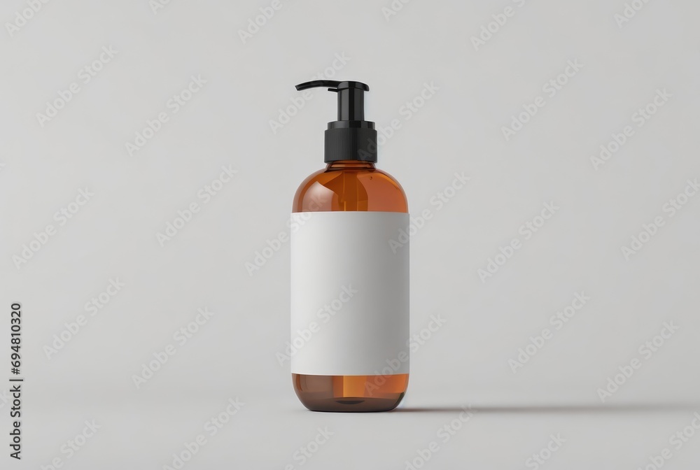 Bottle of medicine, health product with empty, blank, white sticker area for brand logo. Mock-up, mockup concept for cosmetic and self cleaning products. - obrazy, fototapety, plakaty 