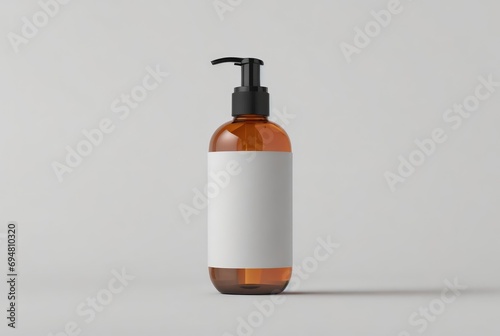 Bottle of medicine, health product with empty, blank, white sticker area for brand logo. Mock-up, mockup concept for cosmetic and self cleaning products.