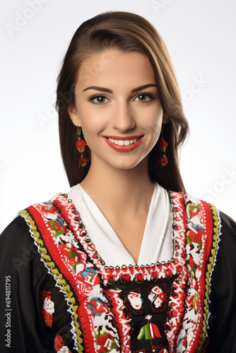 a woman in a colorful dress smiling for a picture photo