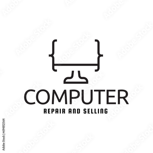 Desktop computer logo design isolated on white background