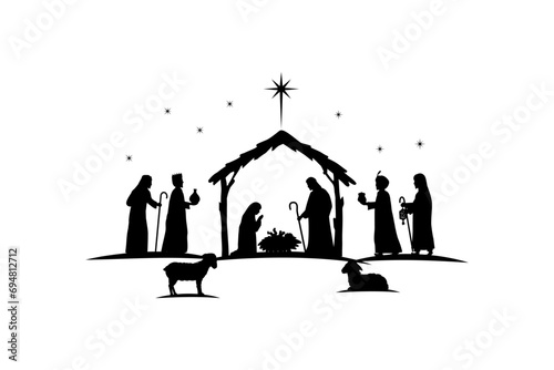 Silhouette Christmas christian nativity scene, illustration Birth of Christ