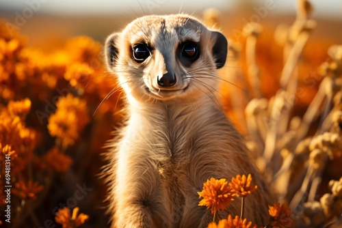 Curious meerkat on the lookout in the desert, Generative AI photo