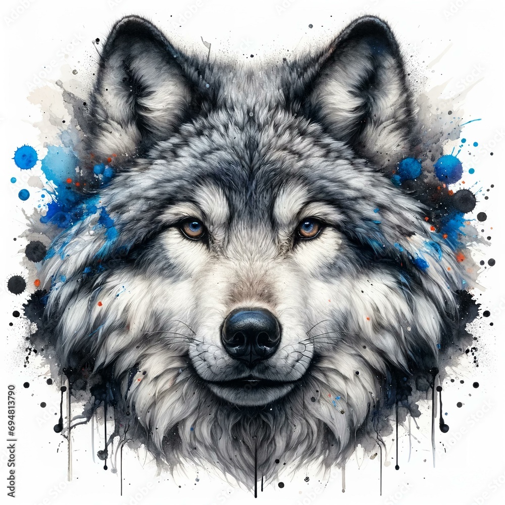 Wolf howling Clipart Watercolor Splash Style Wolf howling Clipart Watercolor Splash Style