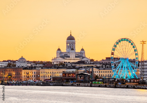South harbour and City Center Skyline at dusk, Helsinki, Uusimaa County, Finland photo