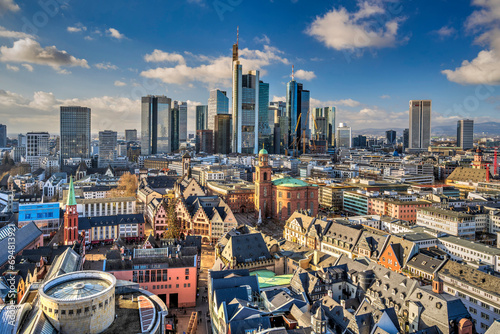 Aerial view of the city center and financial district, Frankfurt am Main, Hesse, Germany photo
