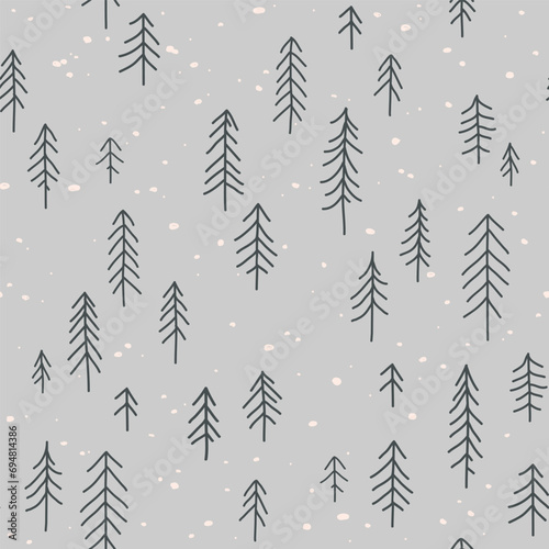 Christmas trees seamless vector pattern. Simple hand drawn doodle pine illustration in Scandinavian style. Minimalistic design for printing textiles  fabric  wrapping paper