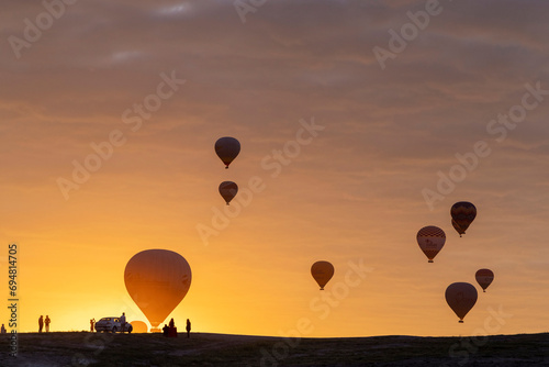 Hot air balloons,  Goreme, Cappadocia, Nevsehir Province, Central Anatolia, Turkey photo