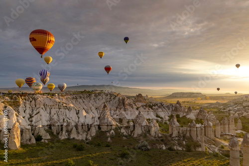 Hot air balloons,  Goreme, Cappadocia, Nevsehir Province, Central Anatolia, Turkey photo