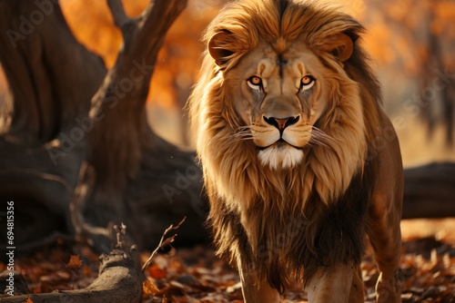 Majestic lion in the savannah  Generative AI